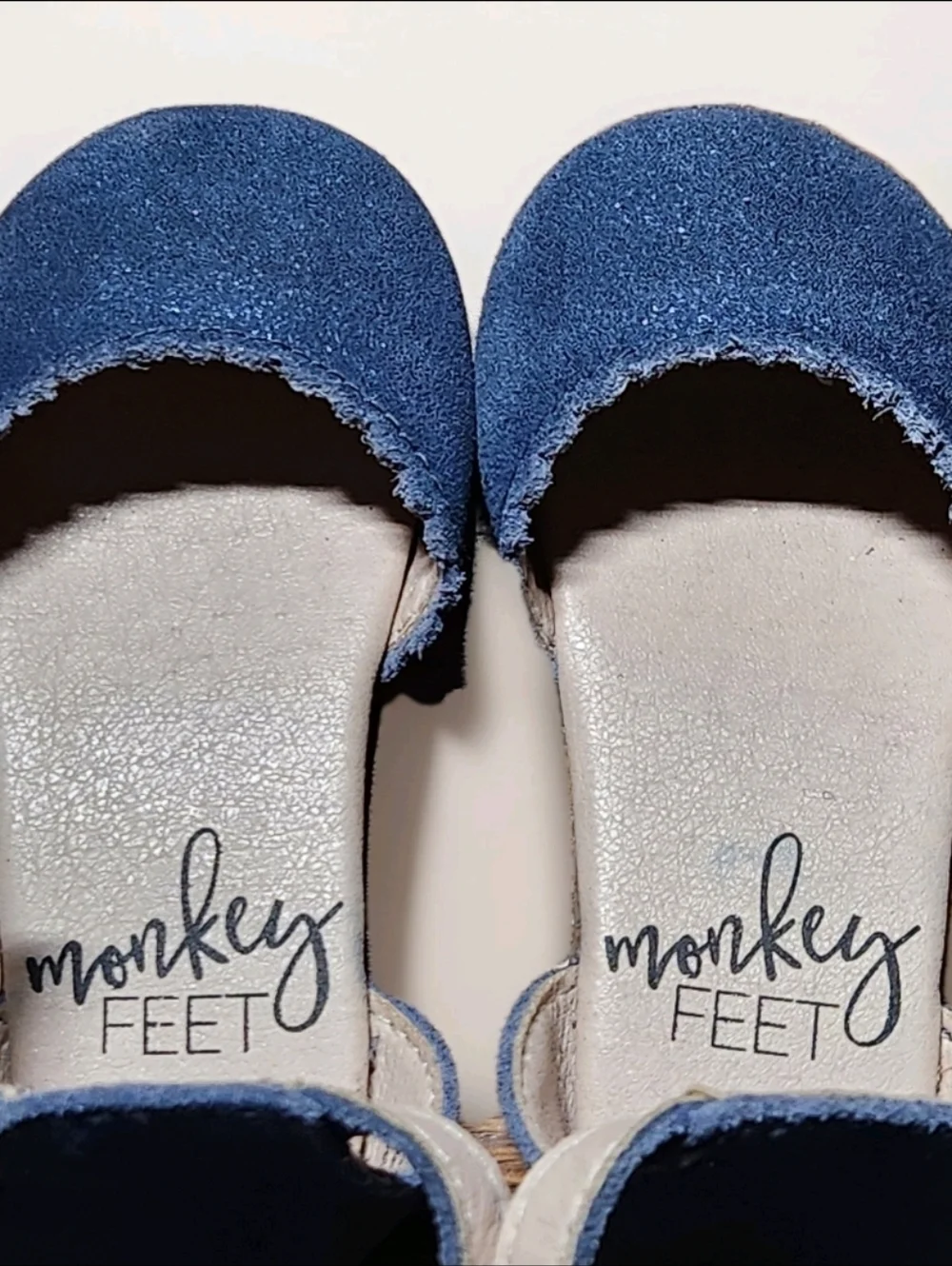 Monkey Feet Glitter Blue Ankle Strap Bow Flats Toddler Girls Dress Shoes